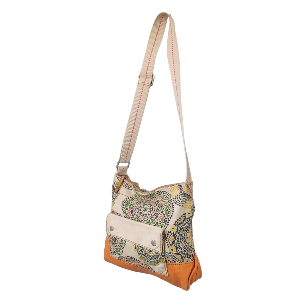 Canvas Floral Print Crossbody Bag in Beige and Orange - Picture 4 of 11